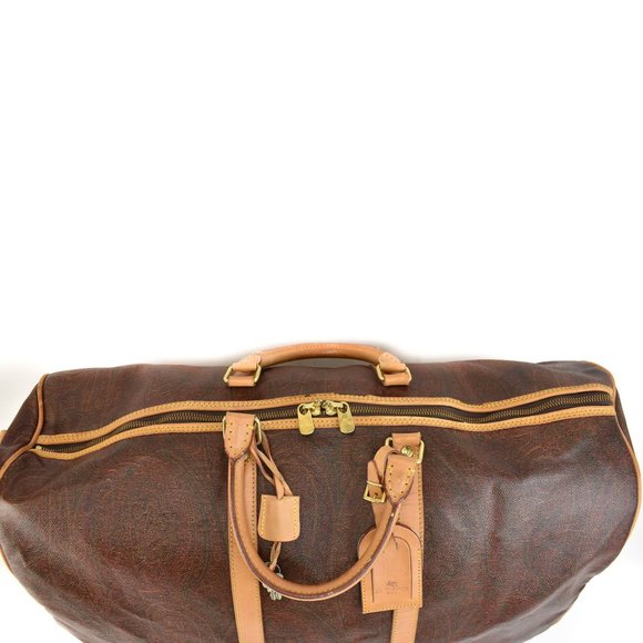 ETRO: Burgundy, Signature Paisley & Tan Leather Travel/Weekender Bag - Picture 5 of 12